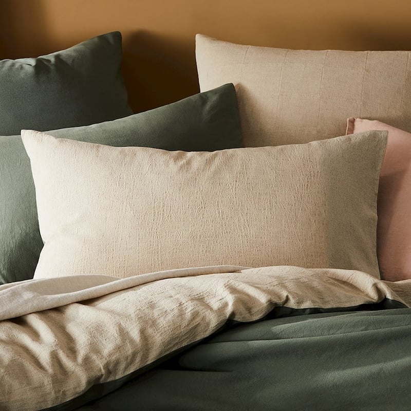 Olsen Linen Cotton Queen Natural & Khaki Quilt Cover Set + Separates