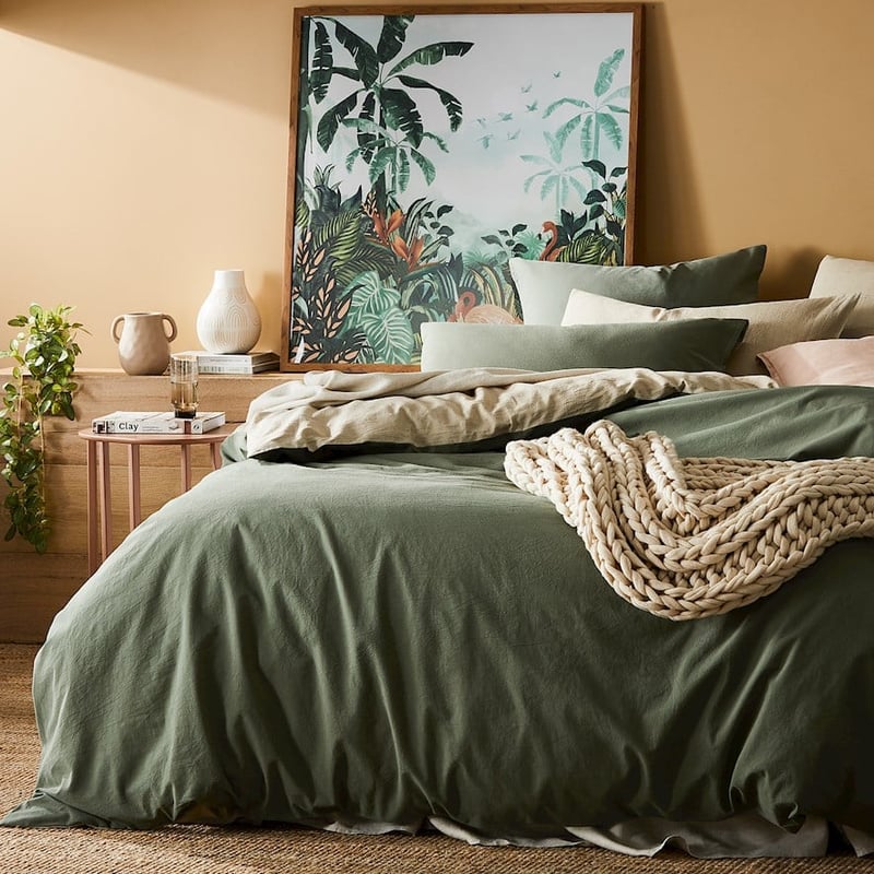 Olsen Linen Cotton Queen Natural & Khaki Quilt Cover Set + Separates
