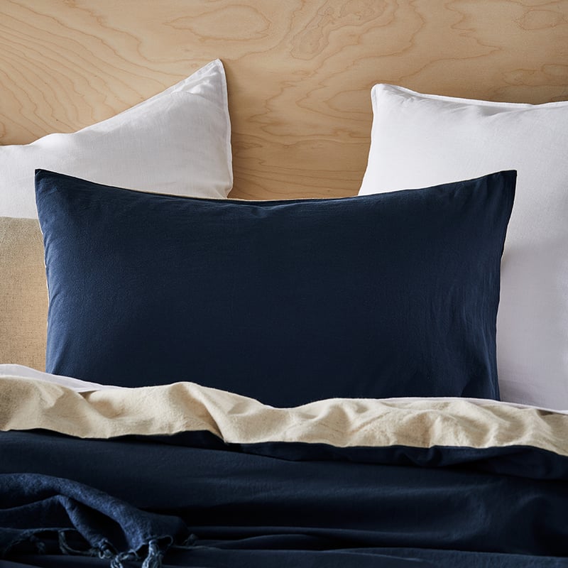 Olsen Linen Cotton Queen Natural & Navy Quilt Cover Set + Separates