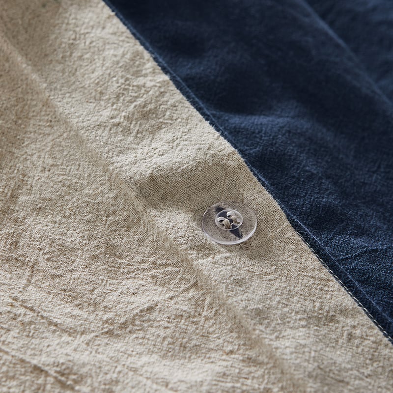 Olsen Linen Cotton Queen Natural & Navy Quilt Cover Set + Separates