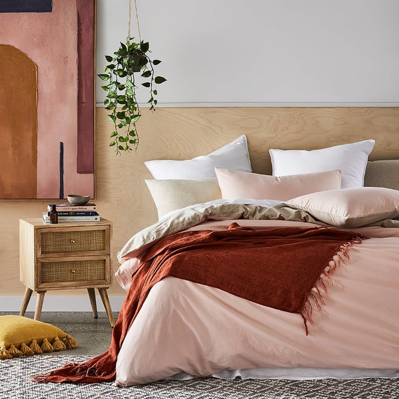 Olsen Linen Cotton Queen Natural & Pink Quilt Cover Set + Separates