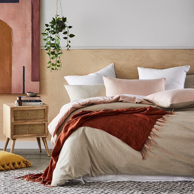 Olsen Linen Cotton Queen Natural & Pink Quilt Cover Set + Separates