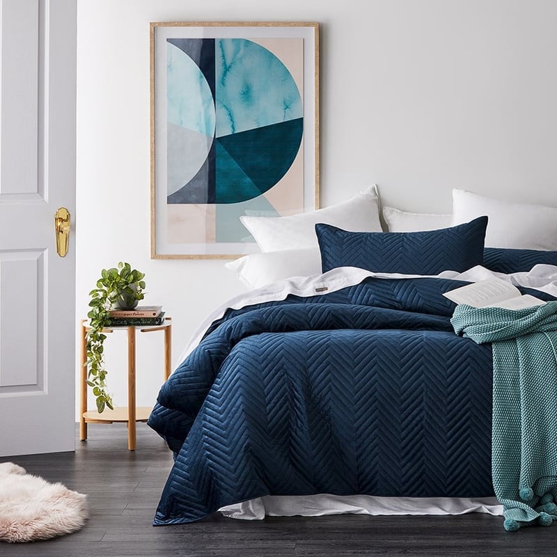 Lee Velvet Navy Quilted Quilt Cover Set + Separates