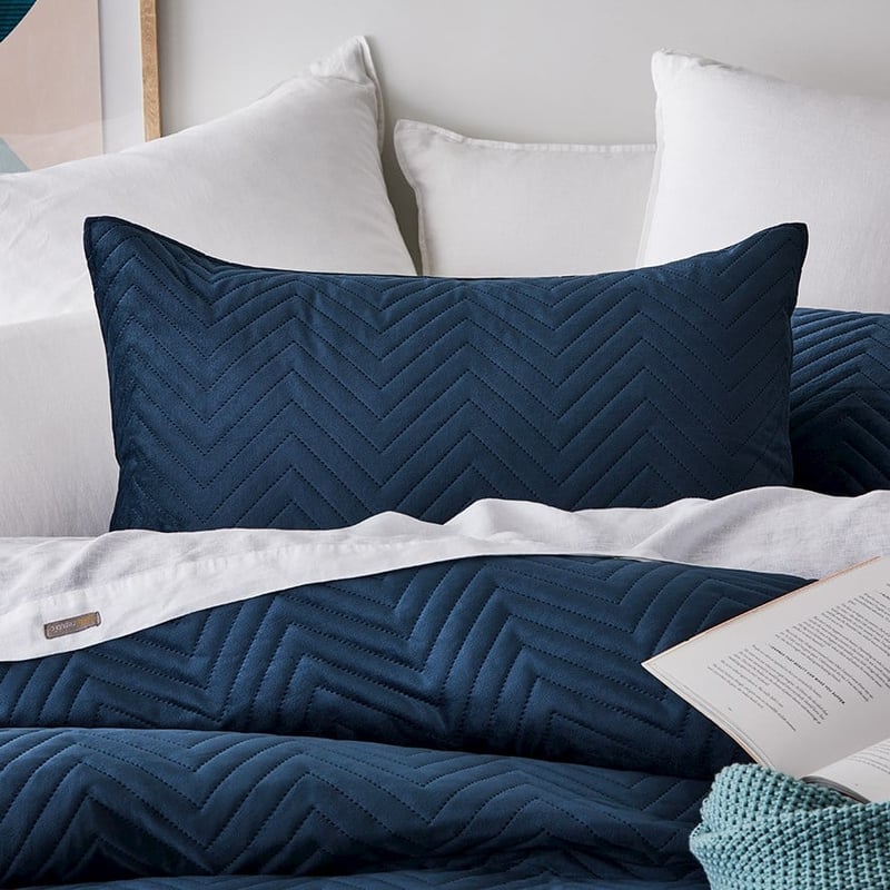 Lee Velvet Navy Quilted Quilt Cover Set + Separates
