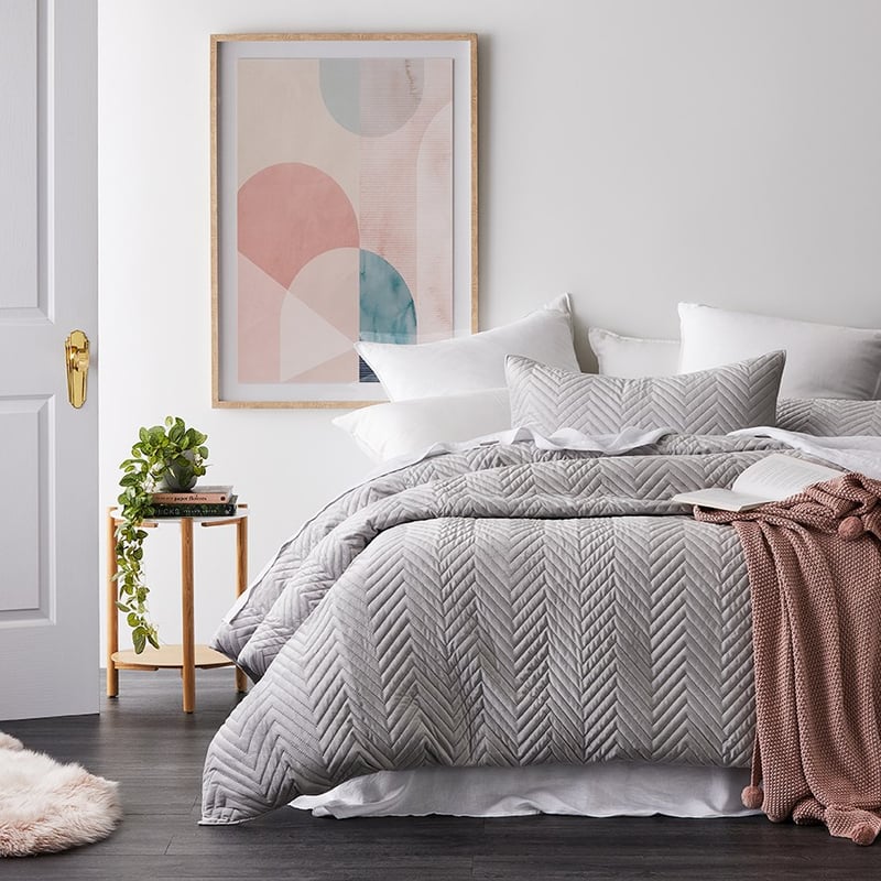 Lee Velvet Silver Quilted Quilt Cover Set + Separates