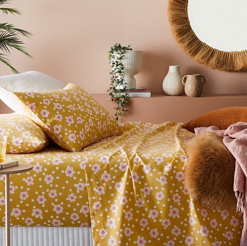 Perfect Cotton Percale Mustard Floral Sheet Set