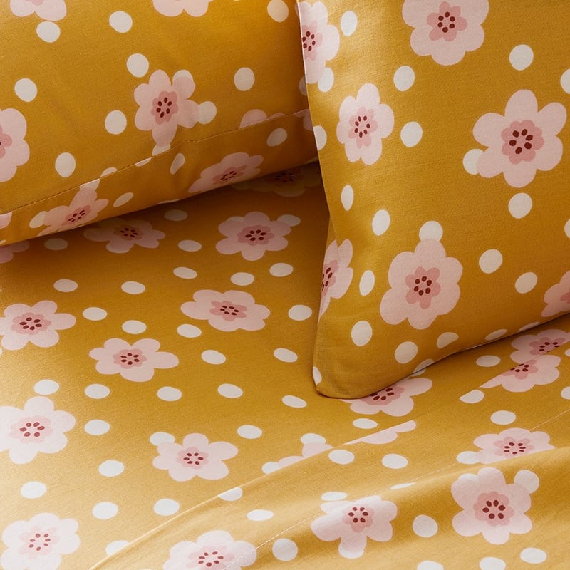 Perfect Cotton Percale Mustard Floral Sheet Set