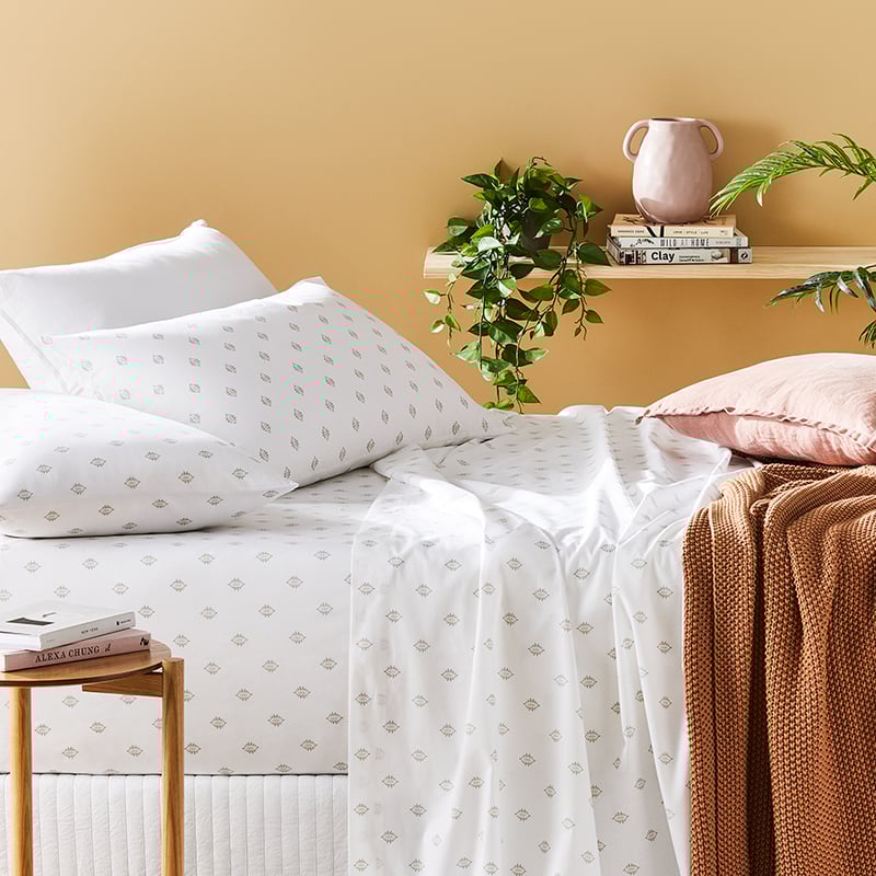 Perfect Cotton Percale Sage Woodblock Sheet Set