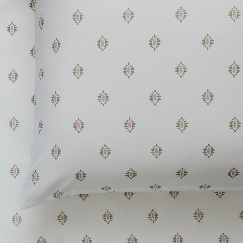 Perfect Cotton Percale Sage Woodblock Sheet Set