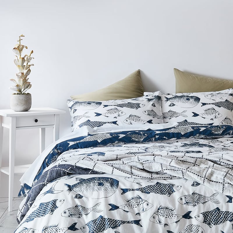 Something Fishy Navy Quilt Cover Set + Separates