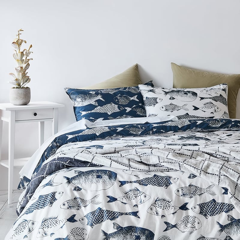 Something Fishy Navy Quilt Cover Set + Separates