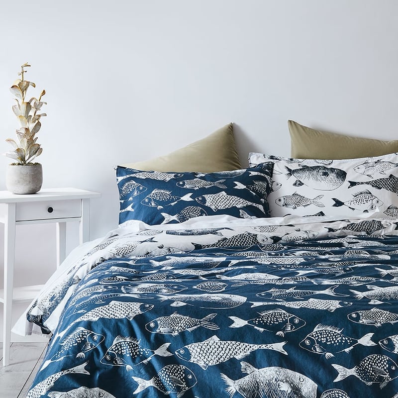 Something Fishy Navy Quilt Cover Set + Separates