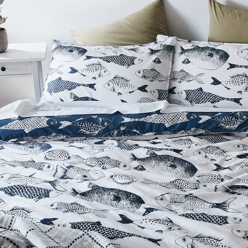 Something Fishy Navy Quilt Cover Set + Separates