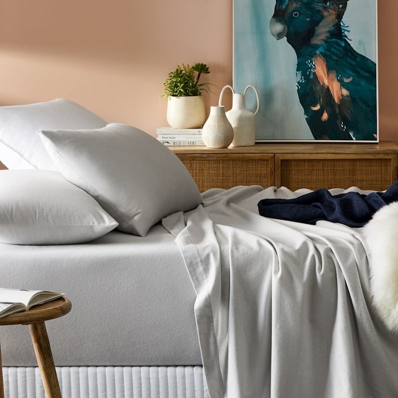 Plain Dyed Flannelette Silver Sheet Set + Pillowcases