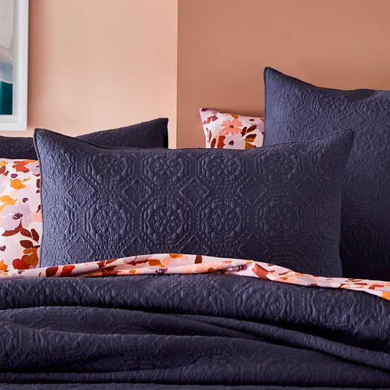 Mable Quilted Navy Pillowcase