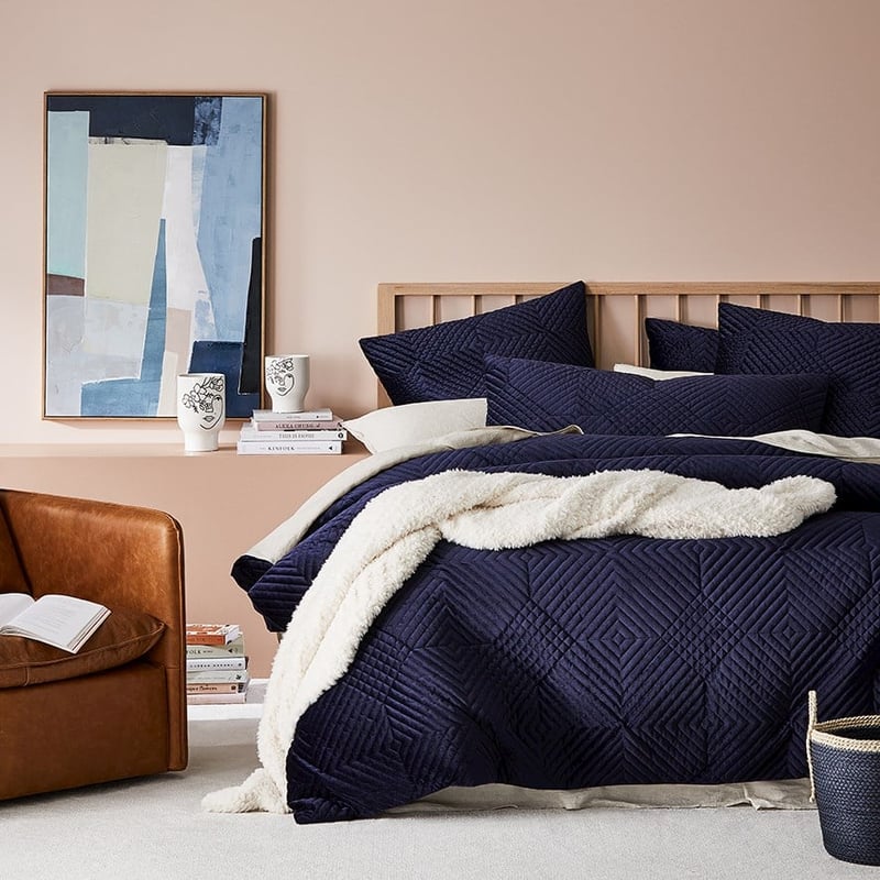 Ellery Velvet Quilted Navy Pillowcase