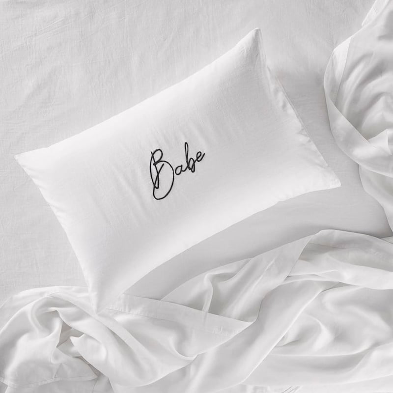 Vintage Washed Linen Cotton Babe Embroidered Pillowcase