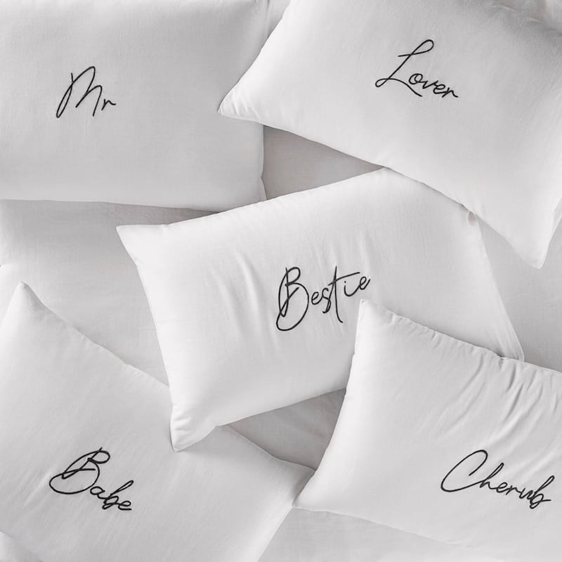 Vintage Washed Linen Cotton Babe Embroidered Pillowcase