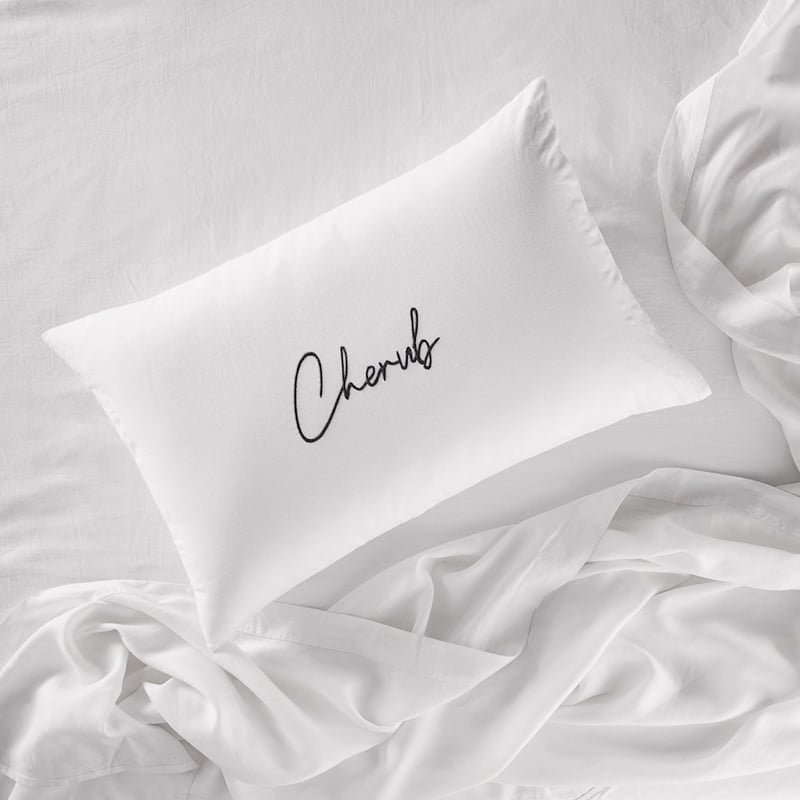 Vintage Washed Linen Cotton Cherub Embroidered Pillowcase