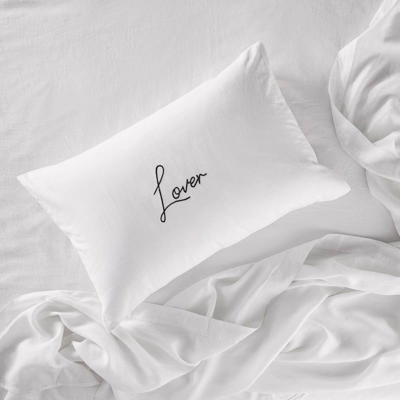 Vintage Washed Linen Cotton Lover Embroidered Pillowcase