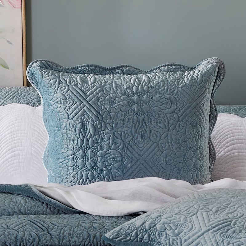 Vera Silver Blue Quilted Velvet Pillowcase