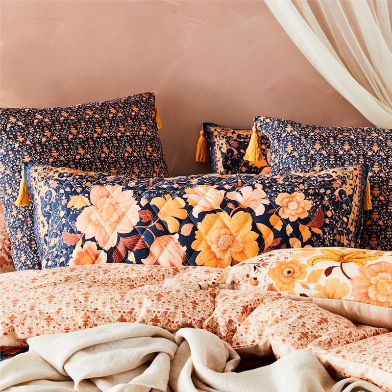 Wandering Folk Dawn Floral Navy Pillowcase