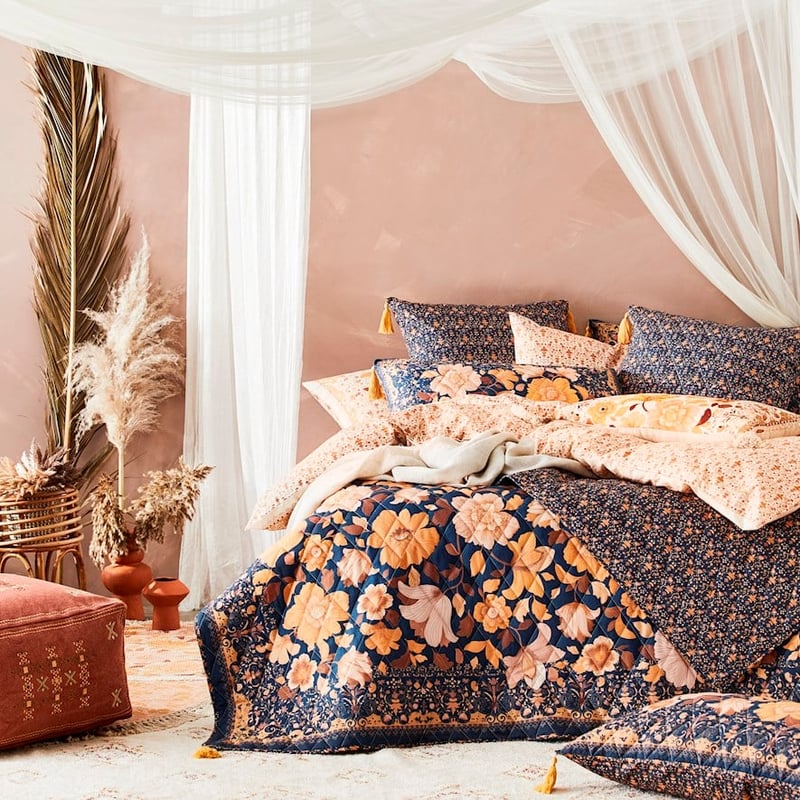 Wandering Folk Dawn Floral Navy Pillowcase