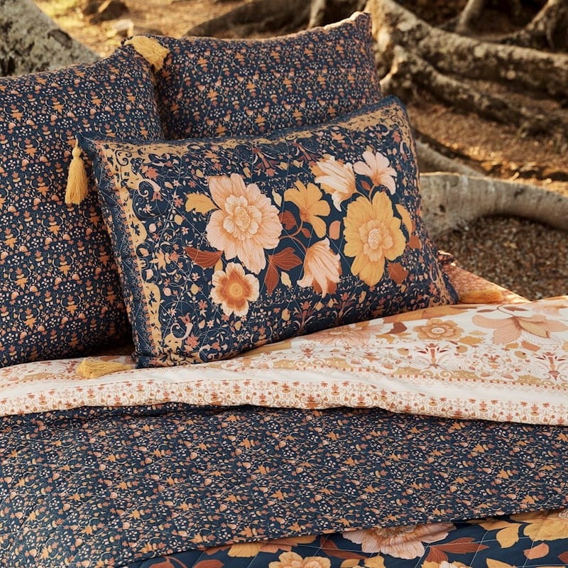 Wandering Folk Dawn Floral Navy Pillowcase