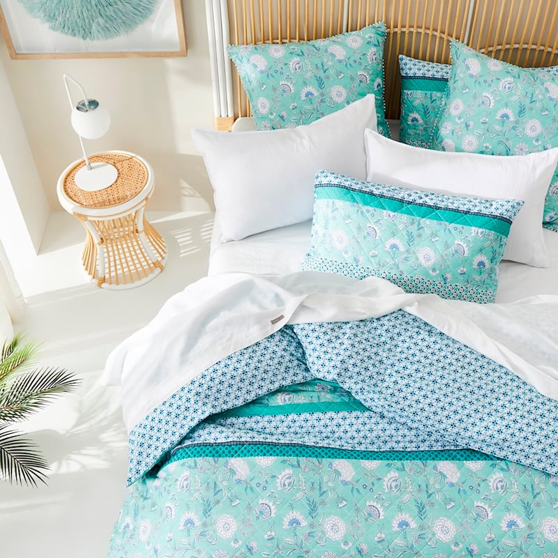 Clara Quilted Turquoise Pillowcase