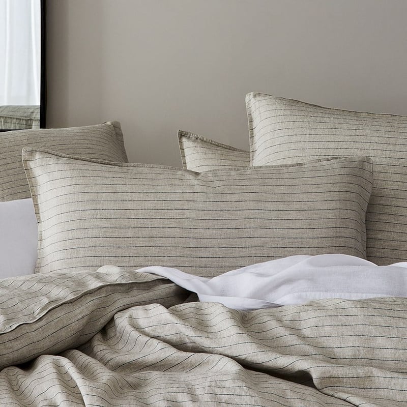 Vintage Washed Linen Navy & Linen Stripe Pillowcase