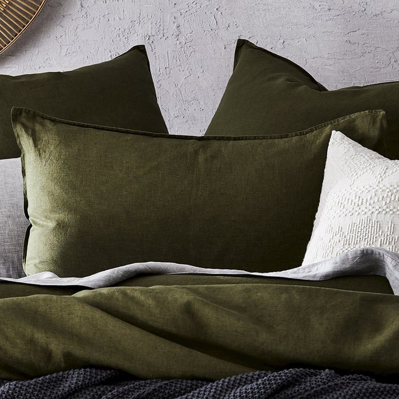 Vintage Washed Linen Moss Pillowcase
