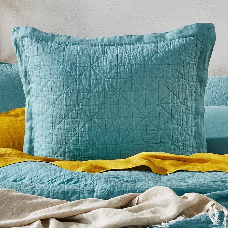 Vintage Washed Linen Marine Quilted Pillowcase