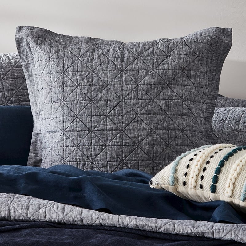 Vintage Washed Linen Indigo Quilted Pillowcase