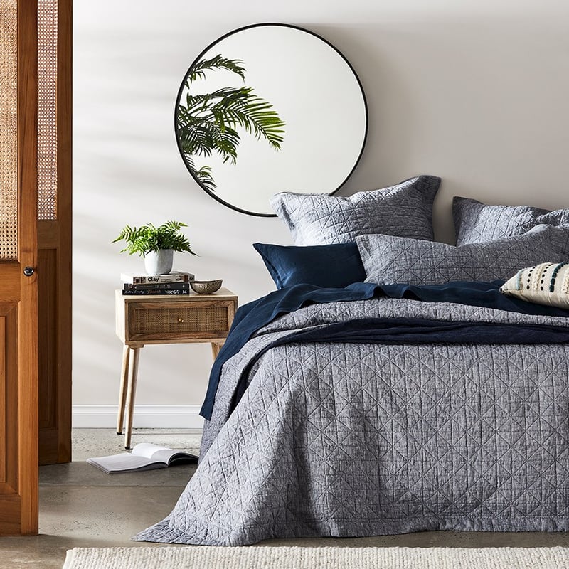 Vintage Washed Linen Indigo Quilted Pillowcase