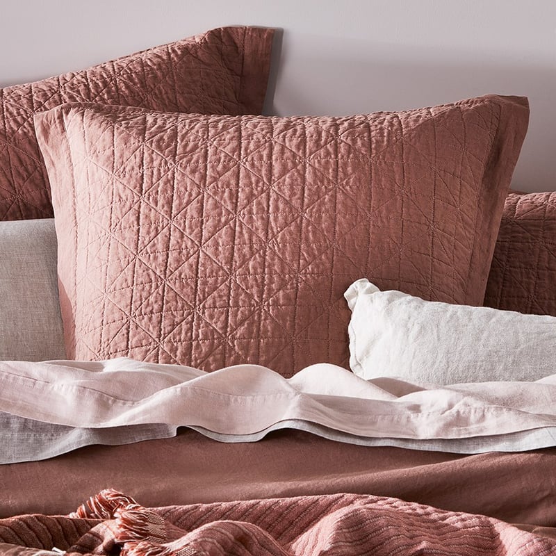 Vintage Washed Linen Rose Quilted Pillowcase