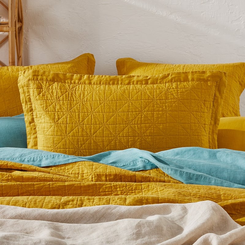 Vintage Washed Linen Sunflower Quilted Pillowcase