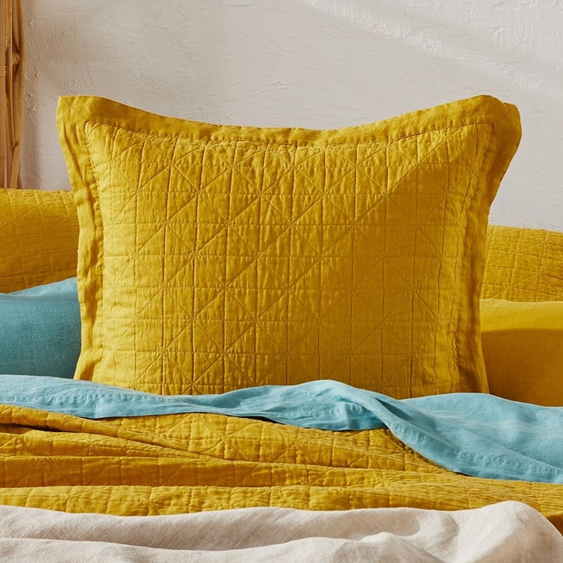 Vintage Washed Linen Sunflower Quilted Pillowcase