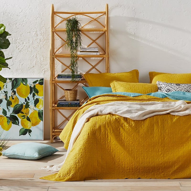 Vintage Washed Linen Sunflower Quilted Pillowcase