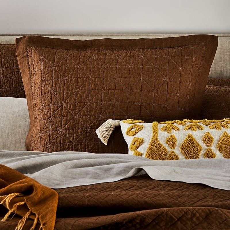 Vintage Washed Linen Tobacco Quilted Pillowcase