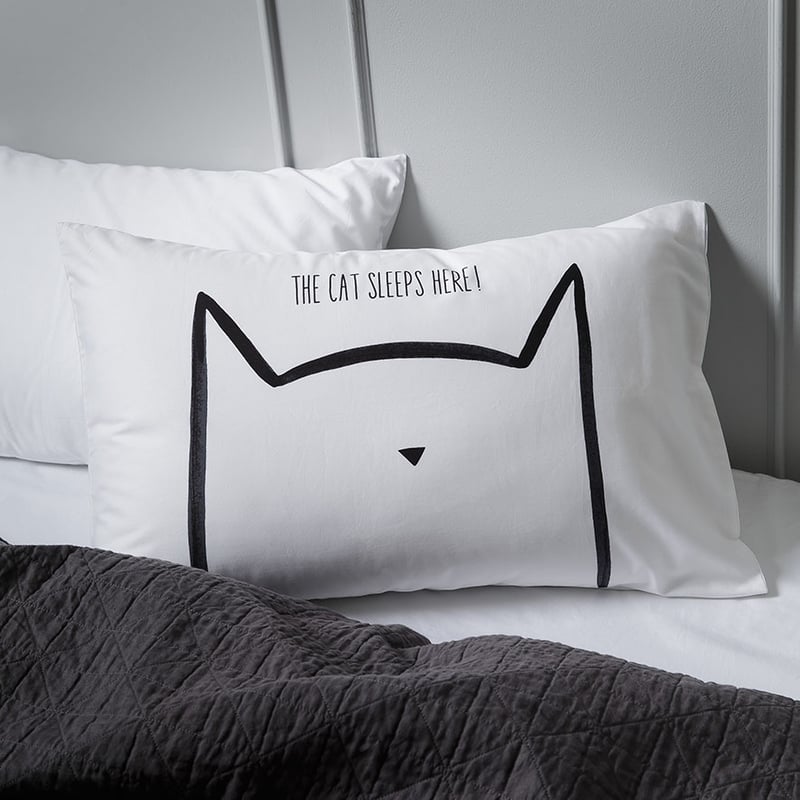The Cat Sleeps Here Text Pillowcase