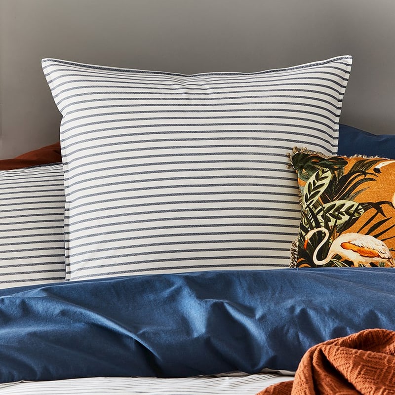 Stonewashed Printed Cotton China Blue Stripe Pillowcase