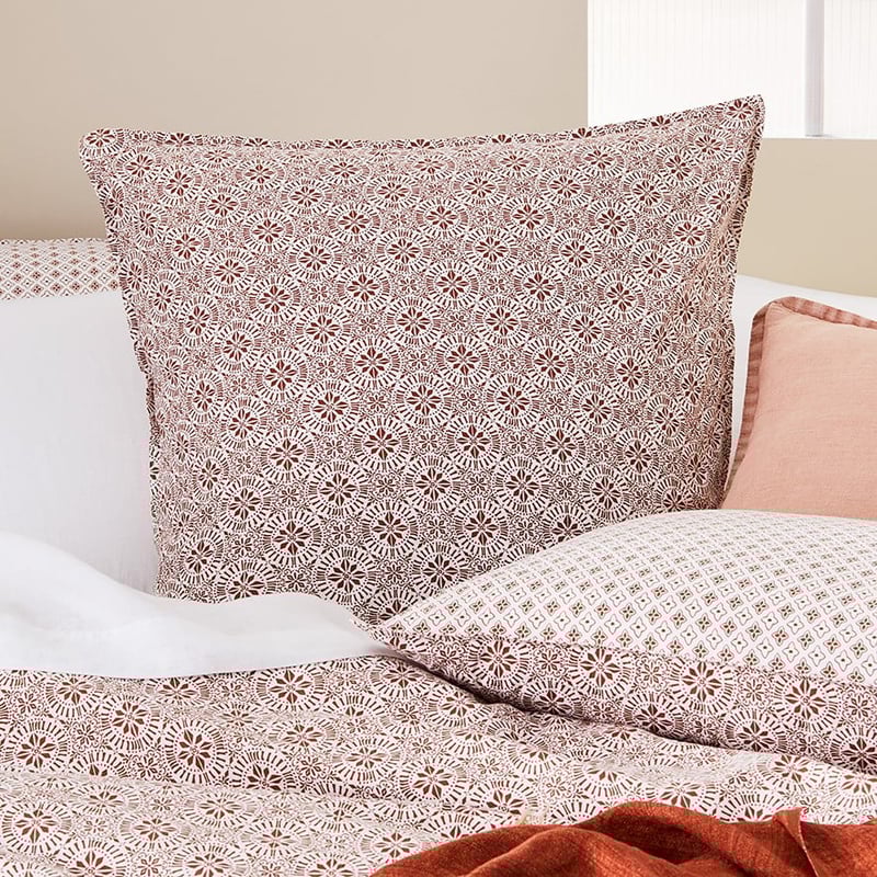 Stonewashed Printed Cotton Clay Tile Pillowcase