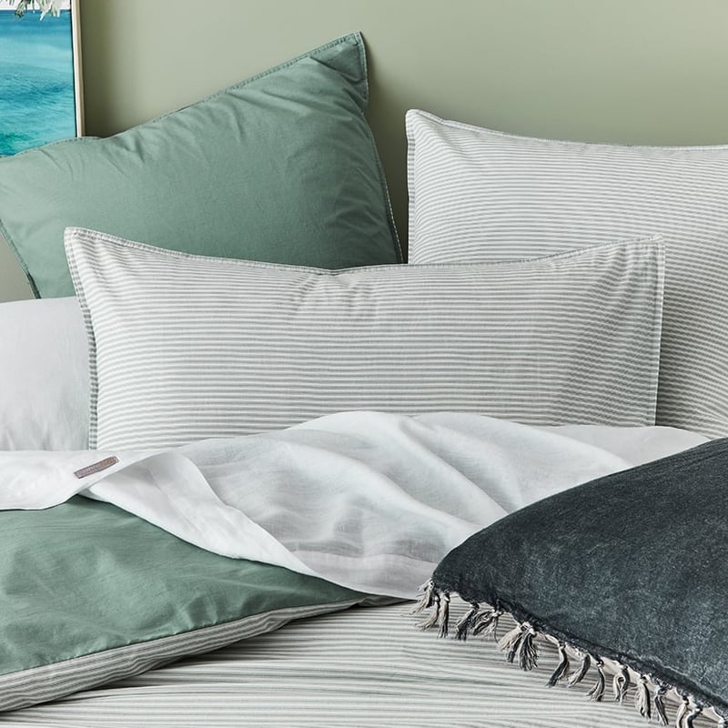 Stonewashed Printed Cotton Greenery Stripe Pillowcase