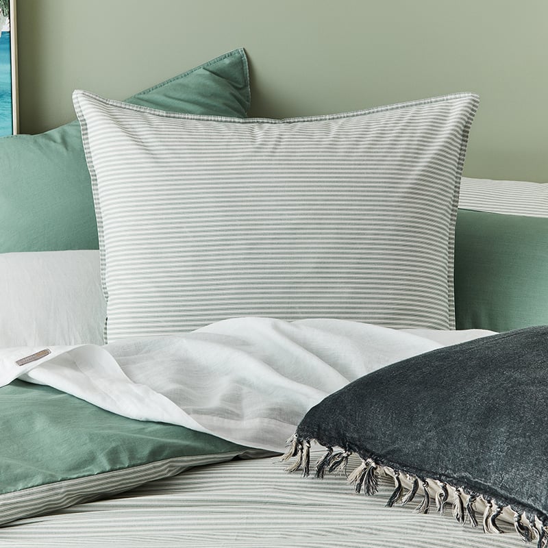 Stonewashed Printed Cotton Greenery Stripe Pillowcase