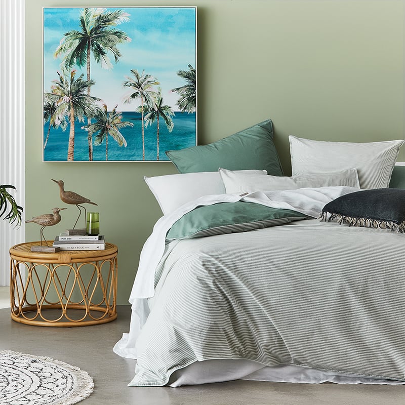 Stonewashed Printed Cotton Greenery Stripe Pillowcase