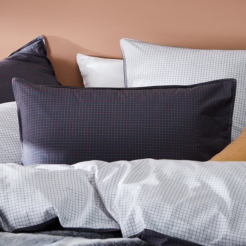 Stonewashed Printed Cotton Ink Grid Pillowcase