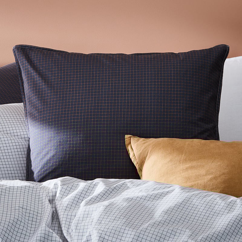 Stonewashed Printed Cotton Ink Grid Pillowcase