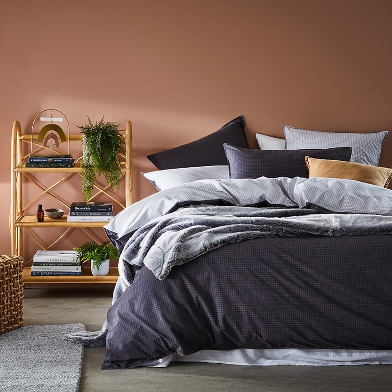 Stonewashed Printed Cotton Ink Grid Pillowcase