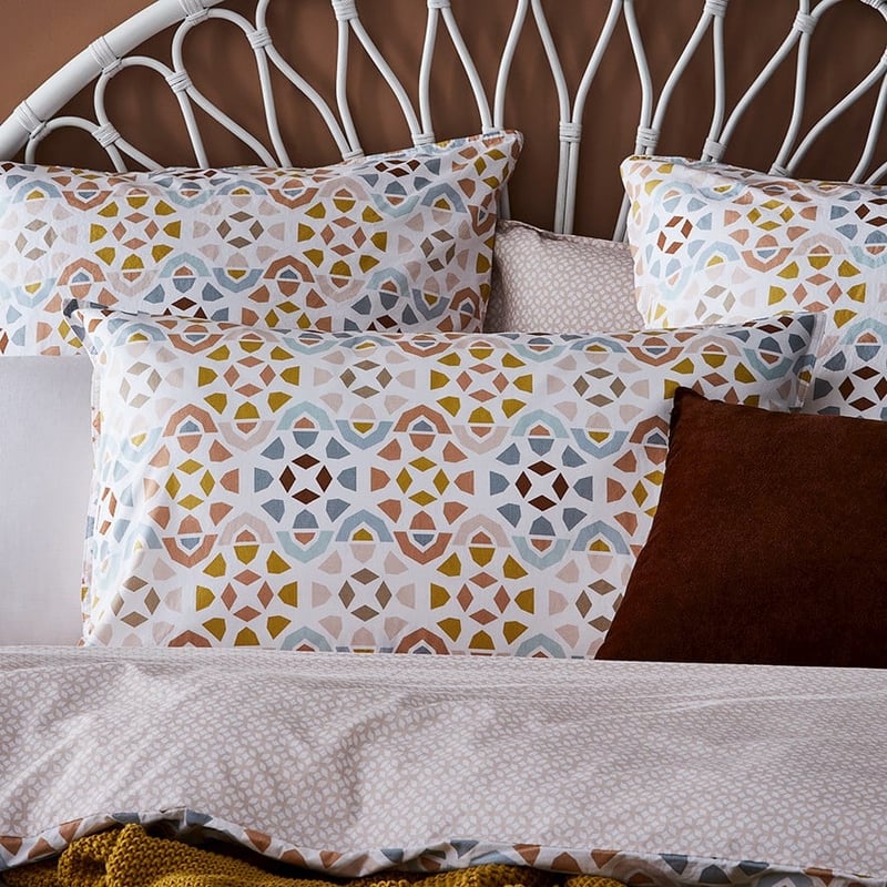 Stonewashed Printed Cotton Moroccan Geo Pillowcase