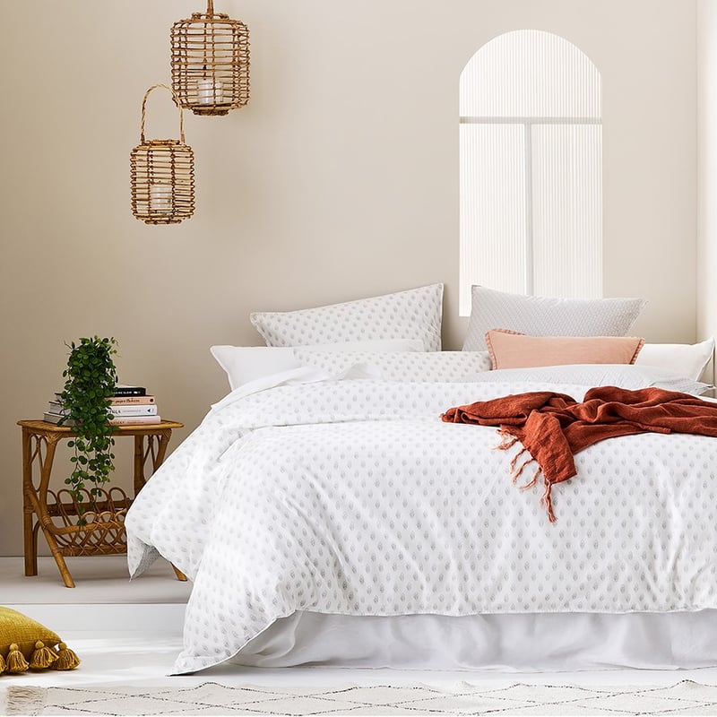 Stonewashed Printed Cotton Silver Woodblock Pillowcase